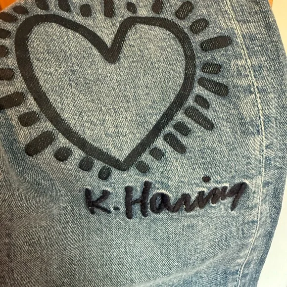 H&M Blue Keith Haring Heart-Patterned Wide Leg Jeans - Picture 9 of 10